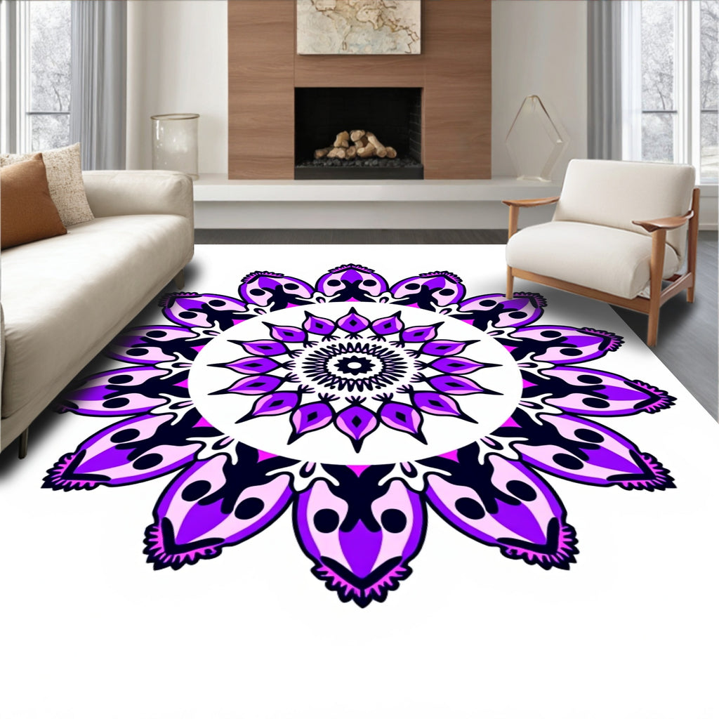 Purple Pink Floral Mandala Design Rug
