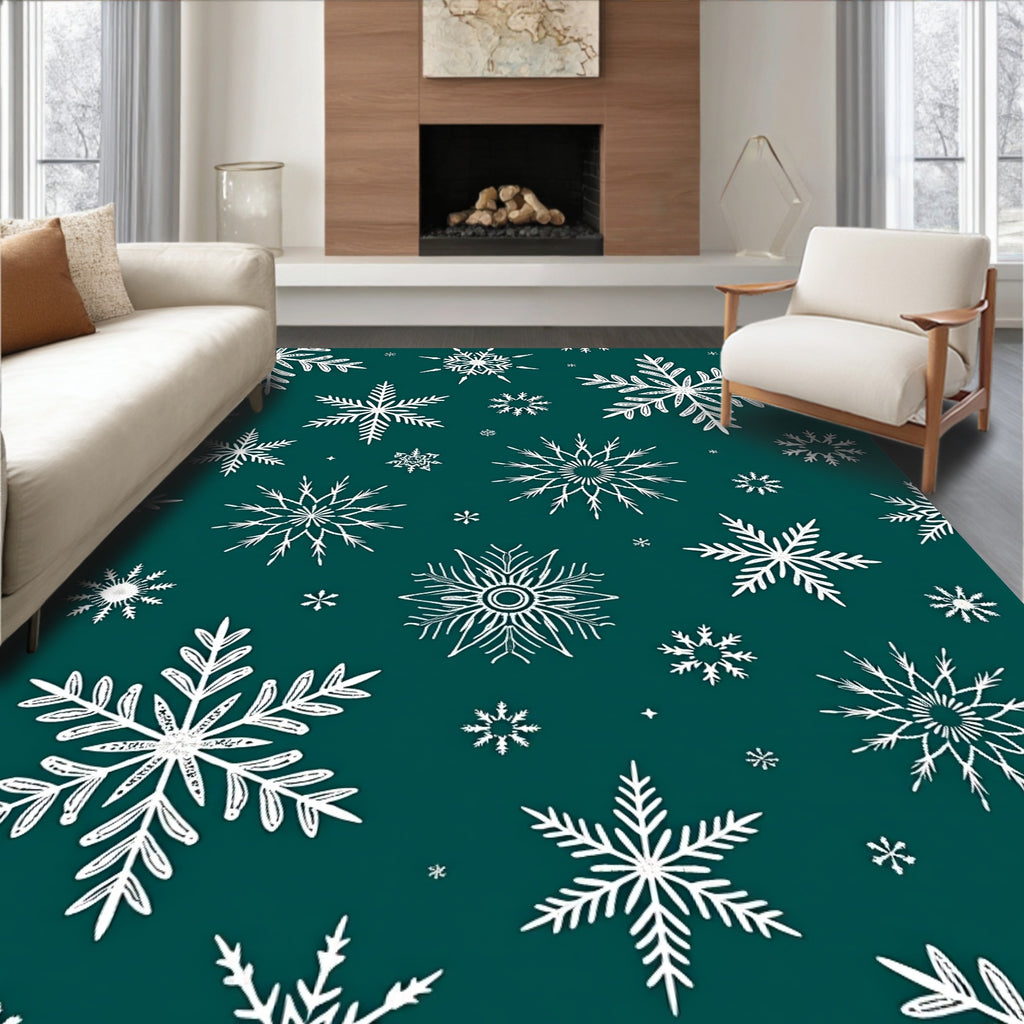 Winter Snowflake Pattern Teal Rug