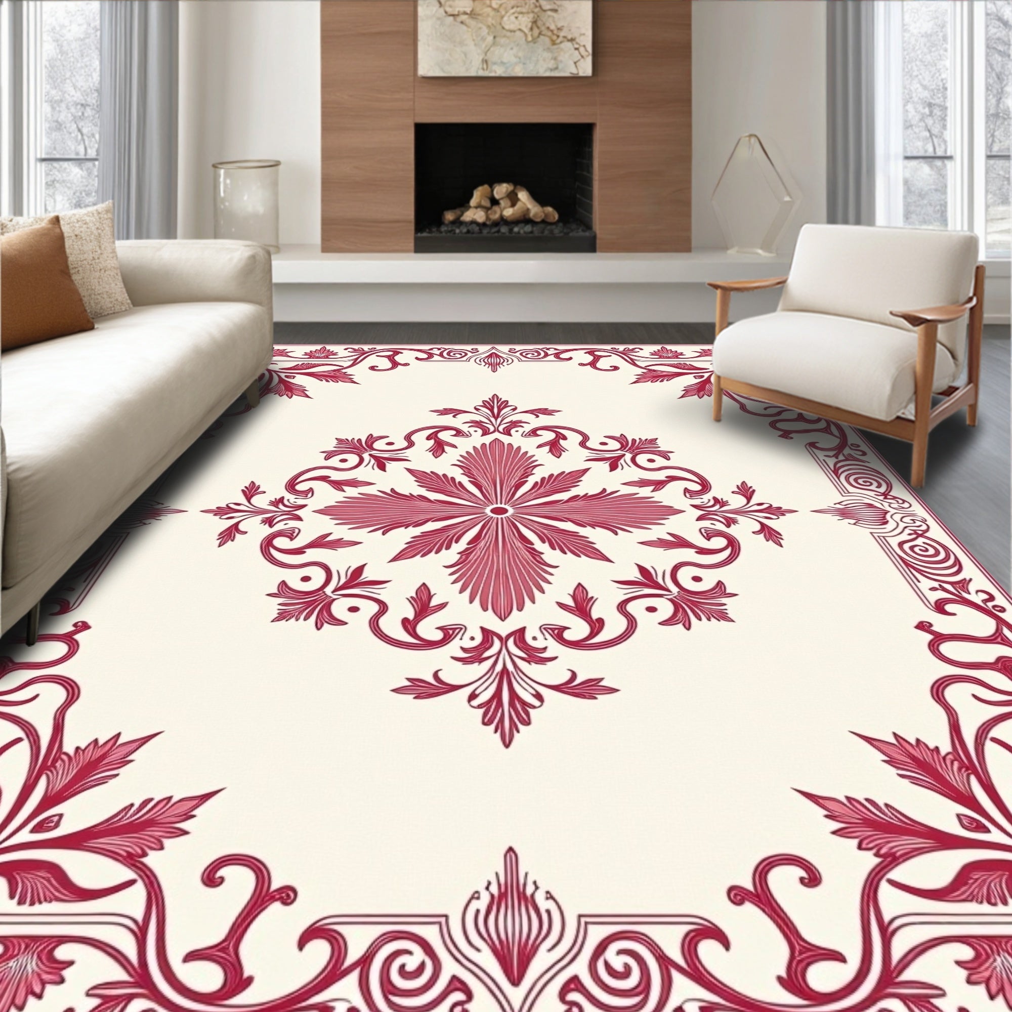 Victorian Red Floral Medallion Rug