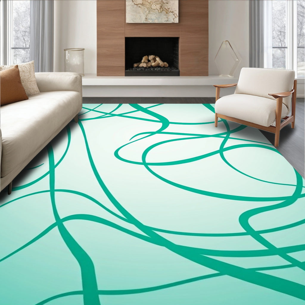 Teal Swirl Abstract Scenic Rug