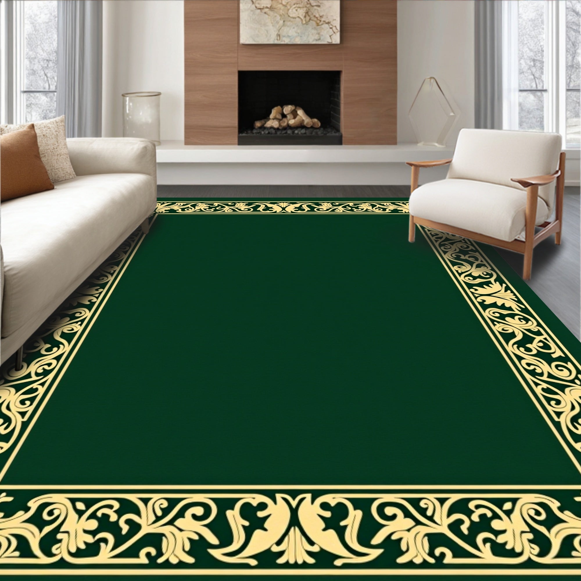 Ornate Floral Scrollwork Border Design Rug