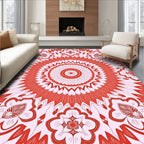 Circular Red White Floral Mandala Rug