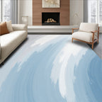 Abstract Blue White Brush Strokes Rug