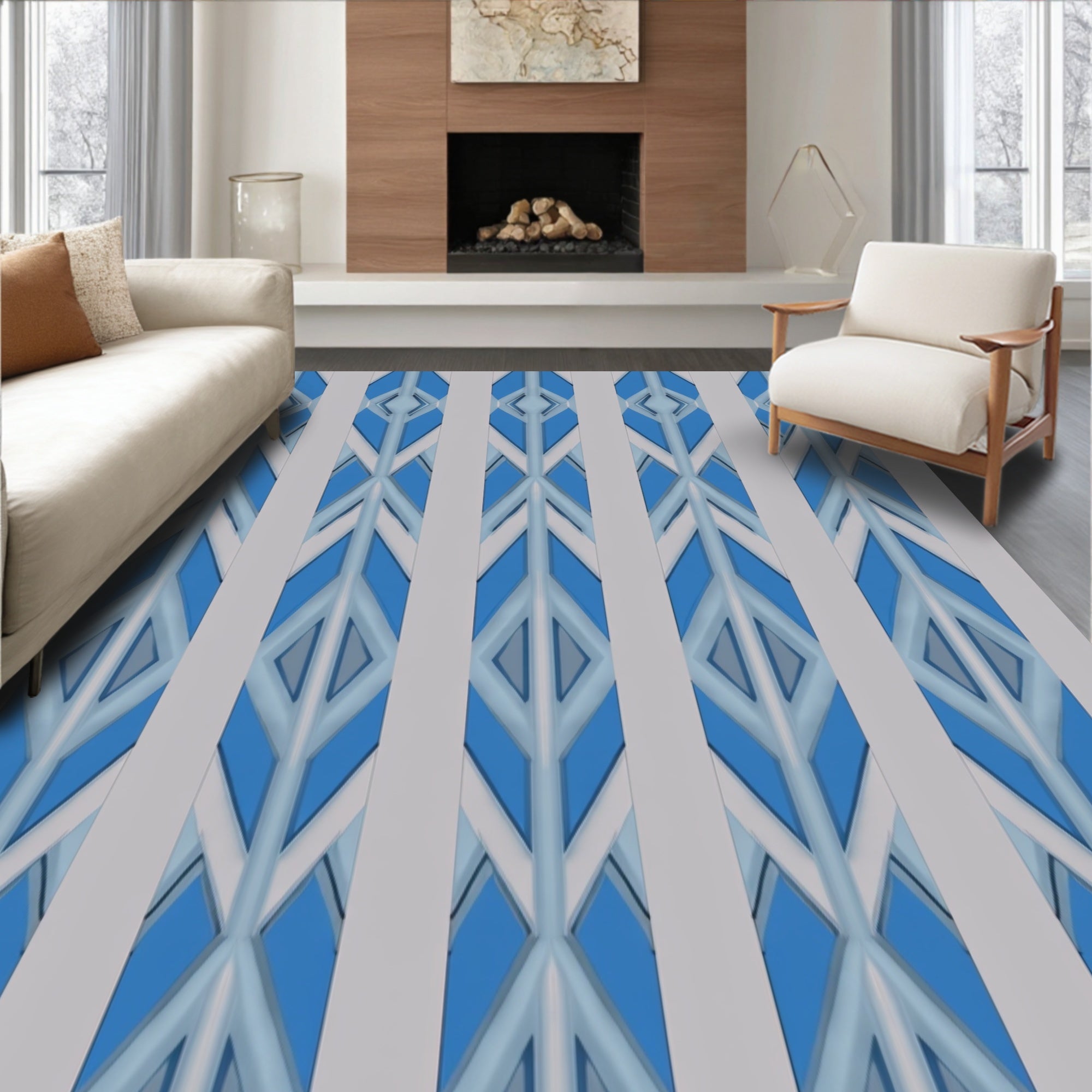 Geometric Blue Ice Stripe Rug