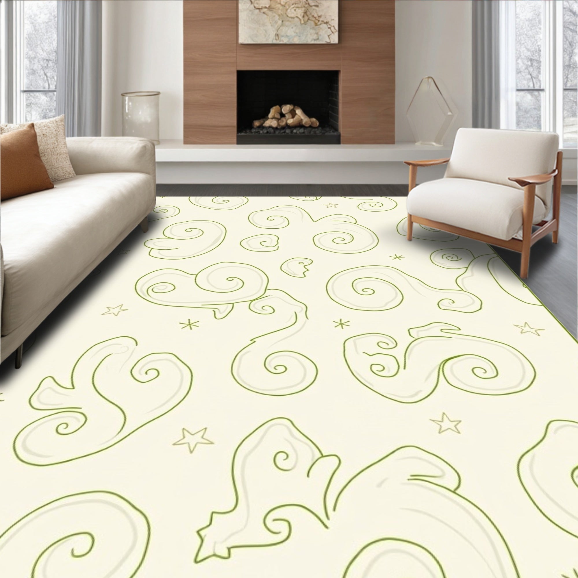 Whimsical Swirls Stars Pattern Rug