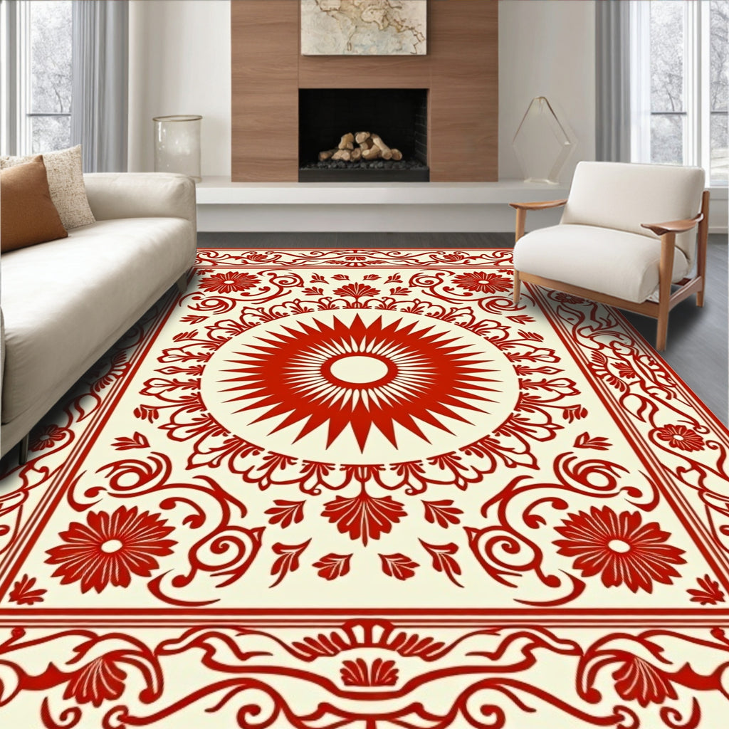 Radiant Sun Floral Border Design Rug
