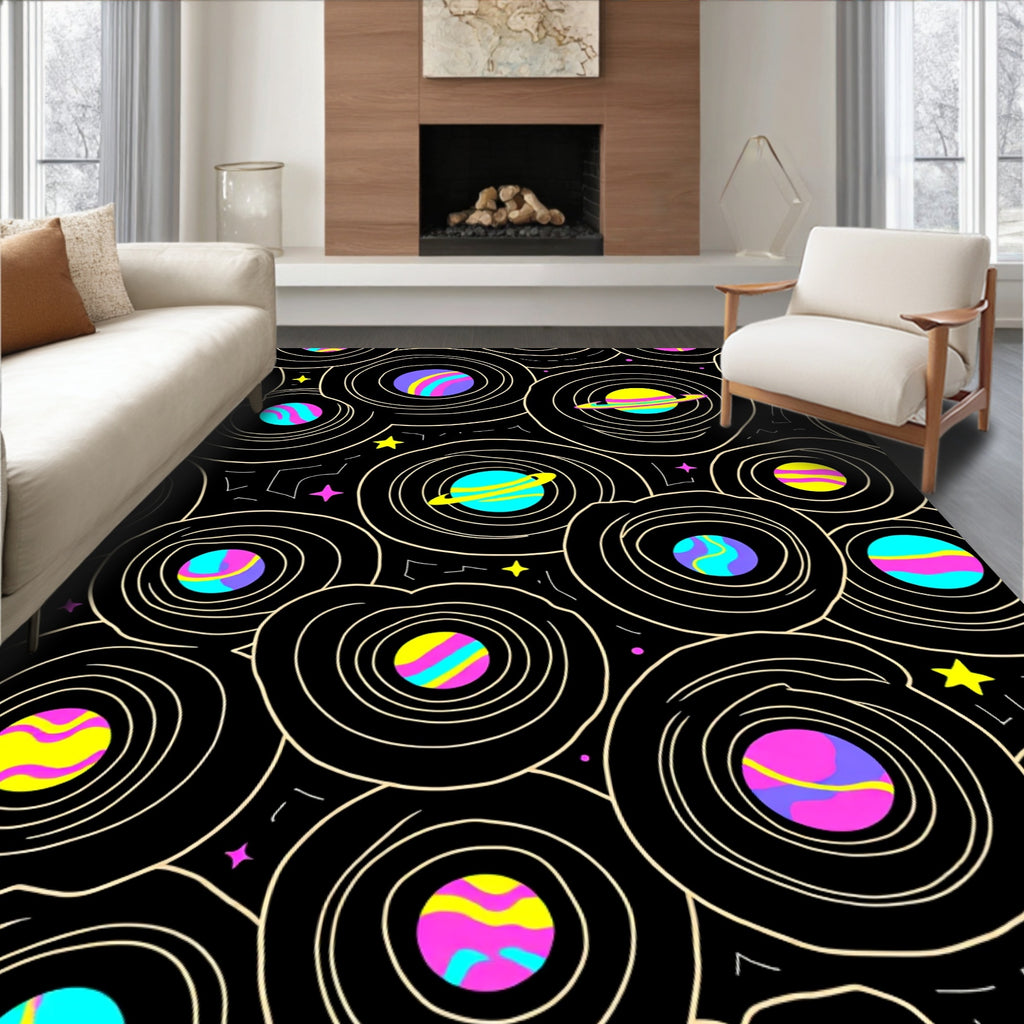 Abstract Cosmic Planets Swirl Rug