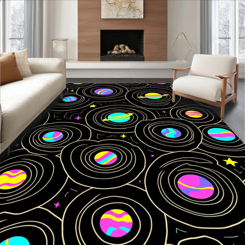 Abstract Cosmic Planets Swirl Rug
