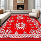 Red White Starburst Geometric Design Rug