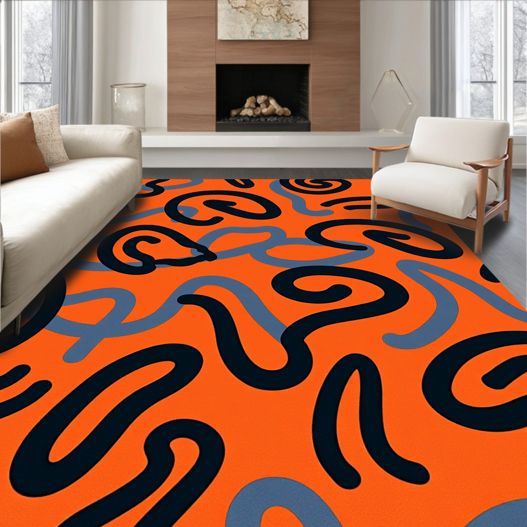 Bold Abstract Swirl Graphic Rug