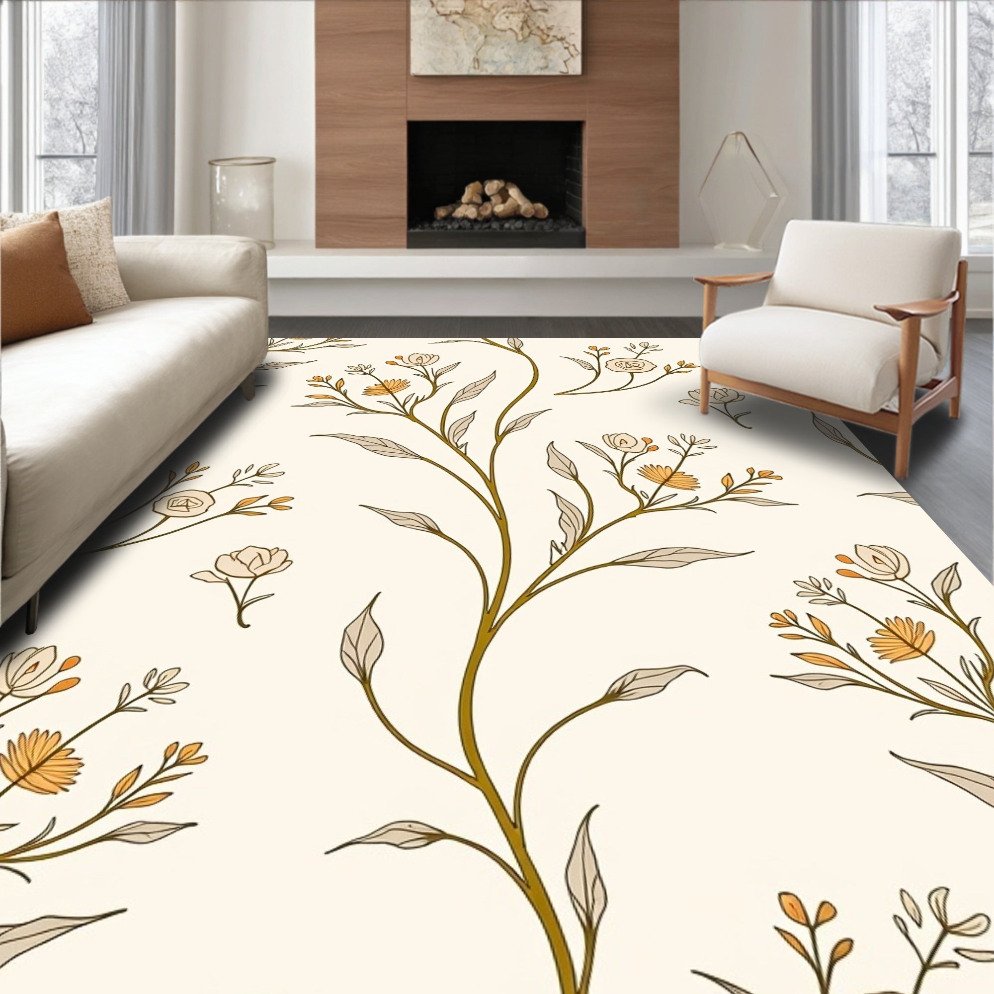 Delicate Floral Vine Pattern Rug