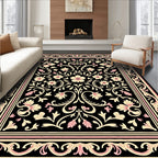 Black Floral Vine Classic Pattern Rug