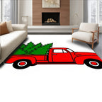 Red Vintage Truck Green Trees Rug