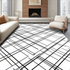Black White Linear Geometric Design Rug
