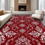 Rich Red White Damask Floral Rug
