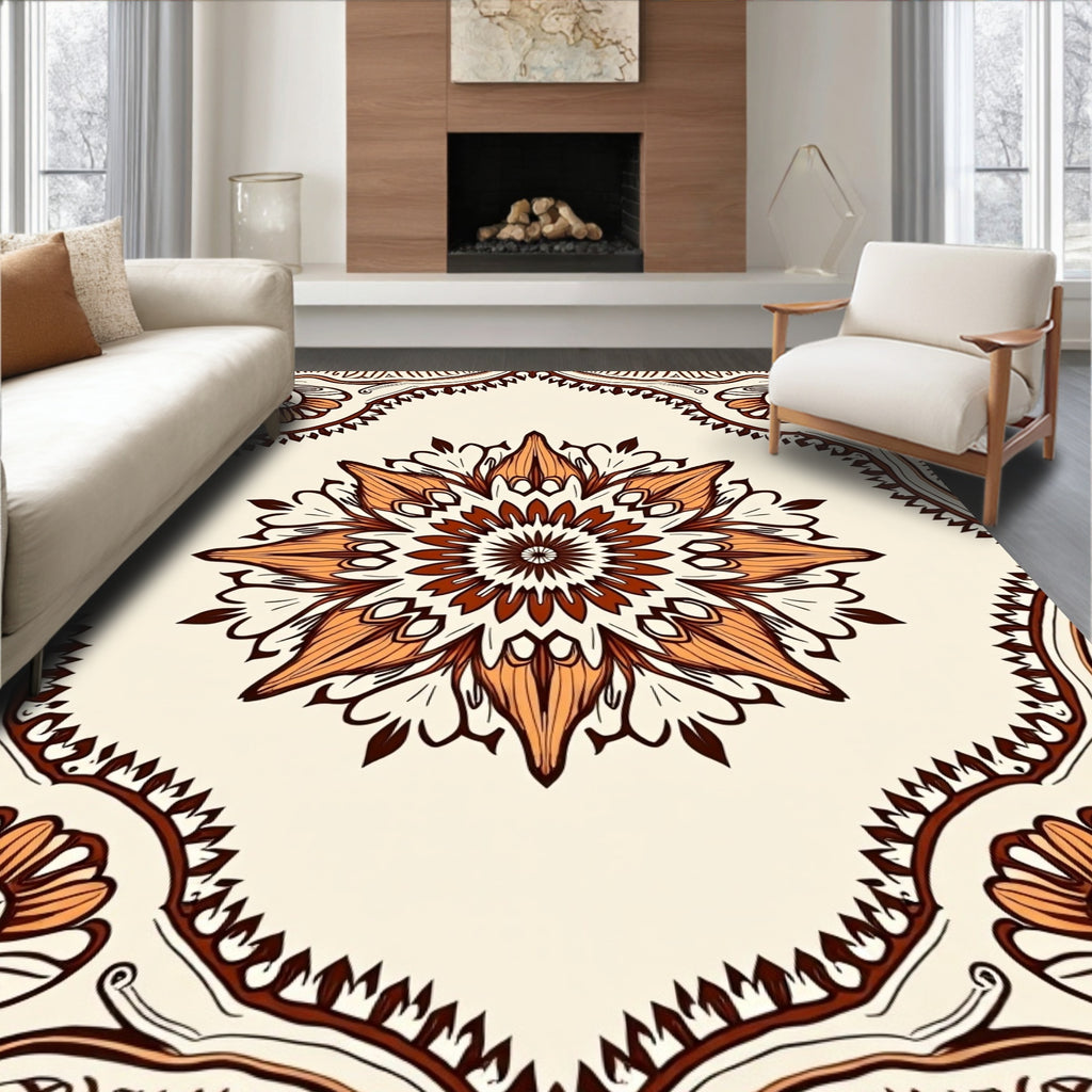 Ornate Mandala Inspired Floral Design Rug