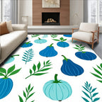 Blue Botanical Fruit Leaf Pattern Rug