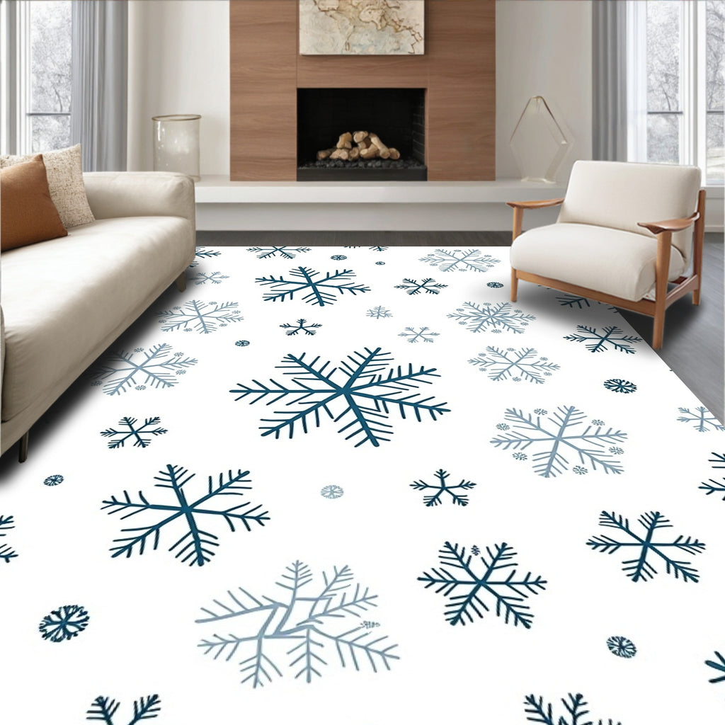Winter Teal Snowflakes Blanket Rug