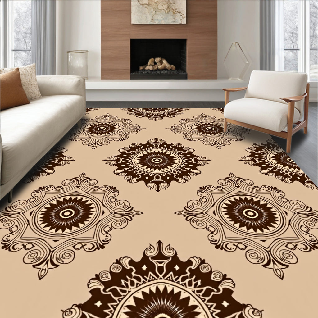 Elegant Brown Mandala Pattern Rug