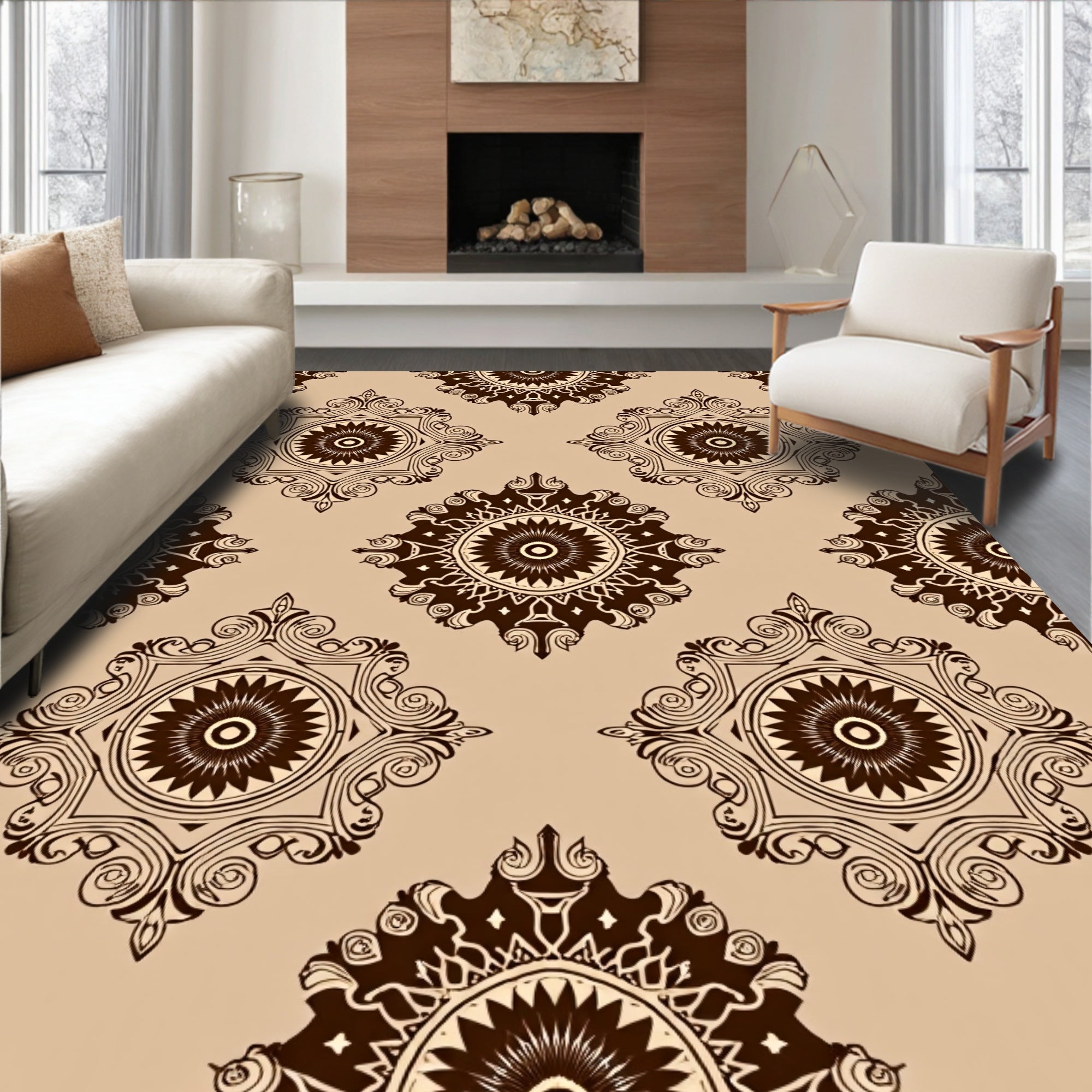Elegant Brown Mandala Pattern Rug