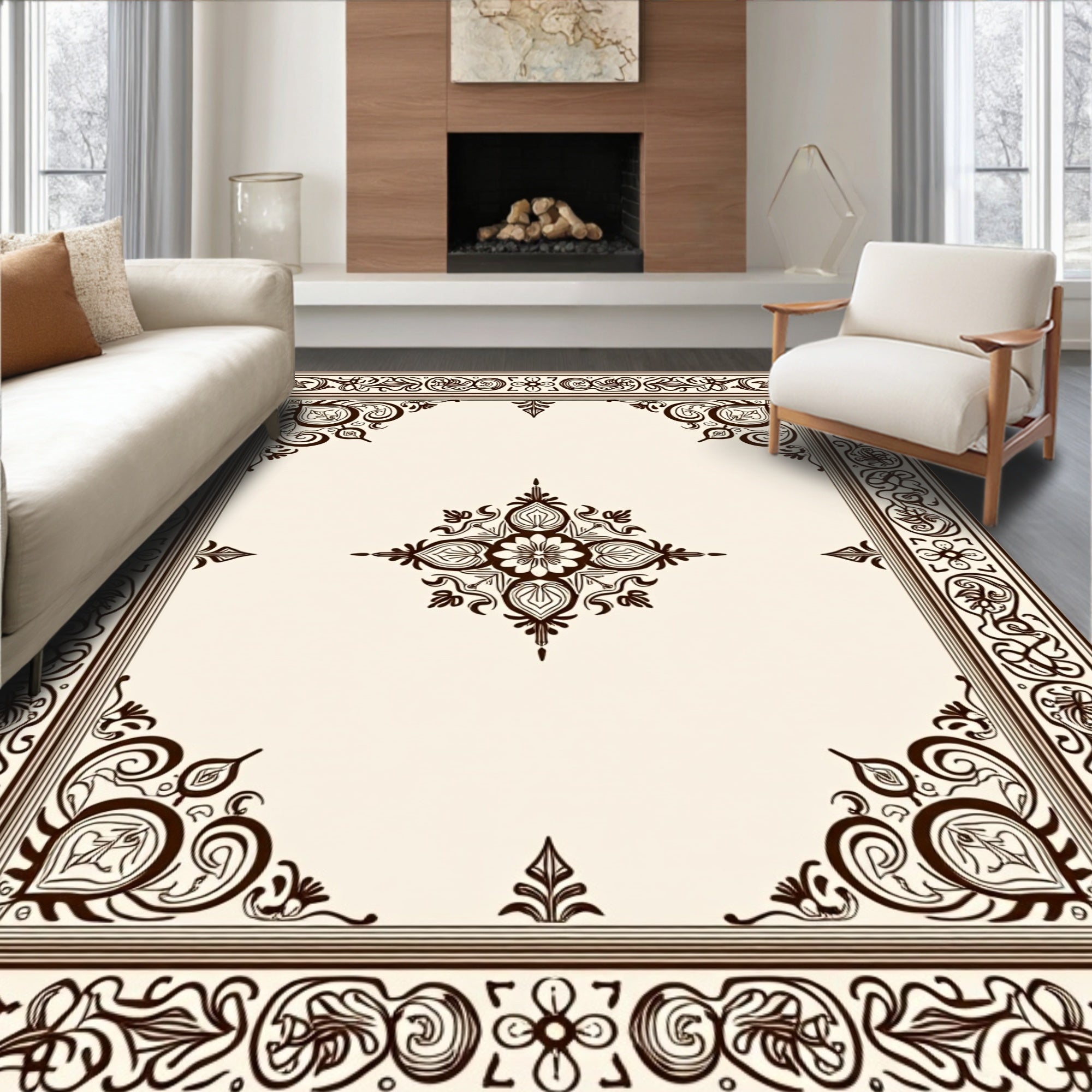 Ornate Floral Scrollwork Classic Design Rug