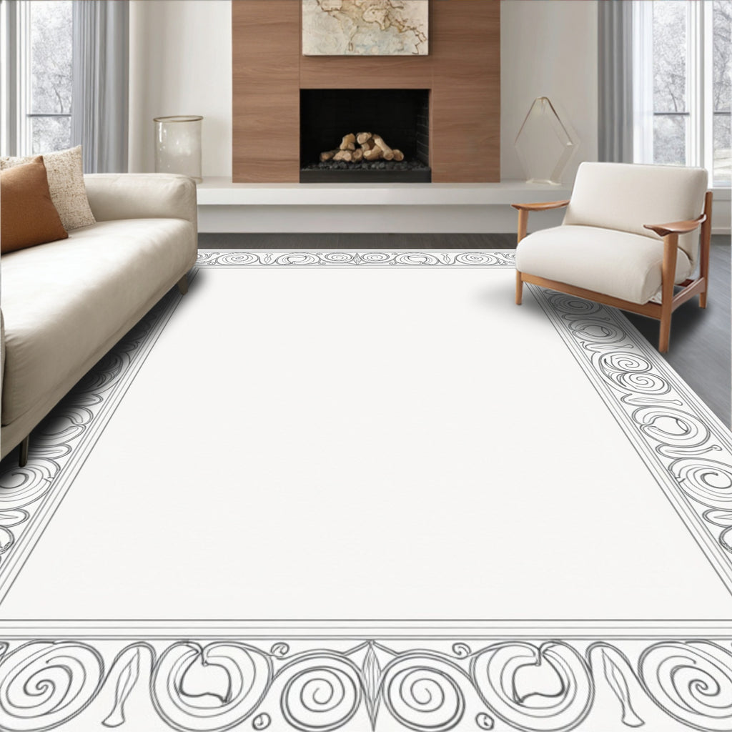 Ornate Scrollwork Classic Border Design Rug