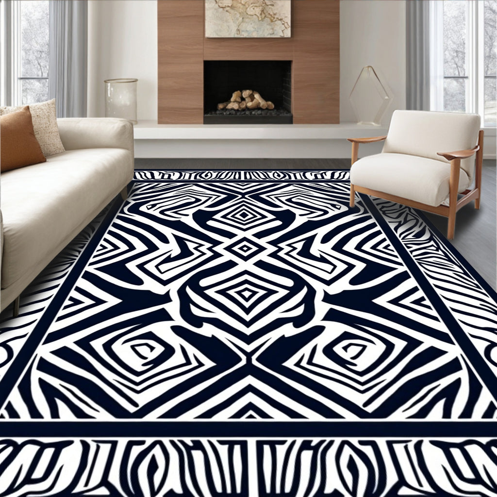 Bold Geometric Zebra Stripe Pattern Rug