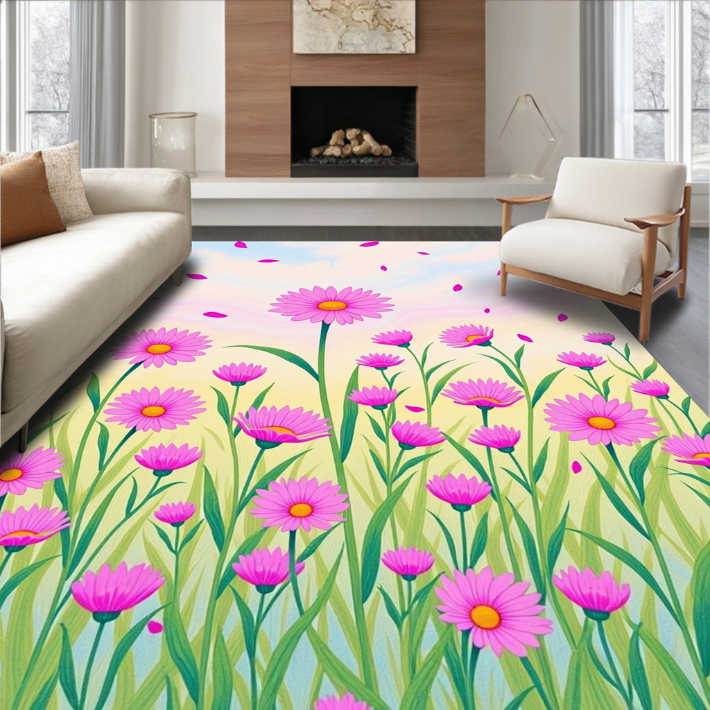 Pink Petal Bloom Field Pattern Rug