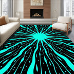 Vibrant Black And Aqua Radiating Design Rug