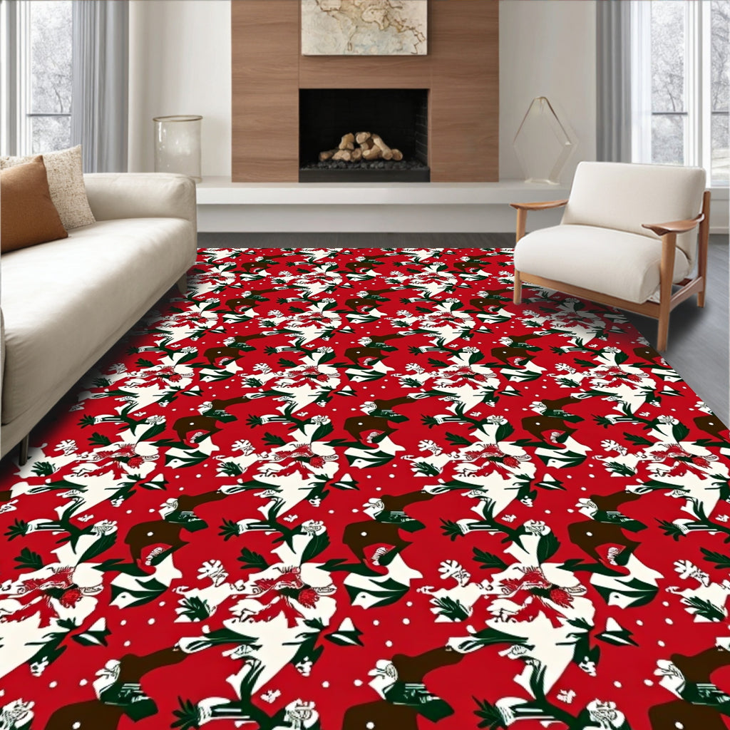 Bold Red Festive Floral Pattern Rug