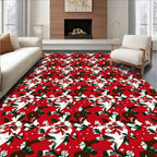 Bold Red Festive Floral Pattern Rug