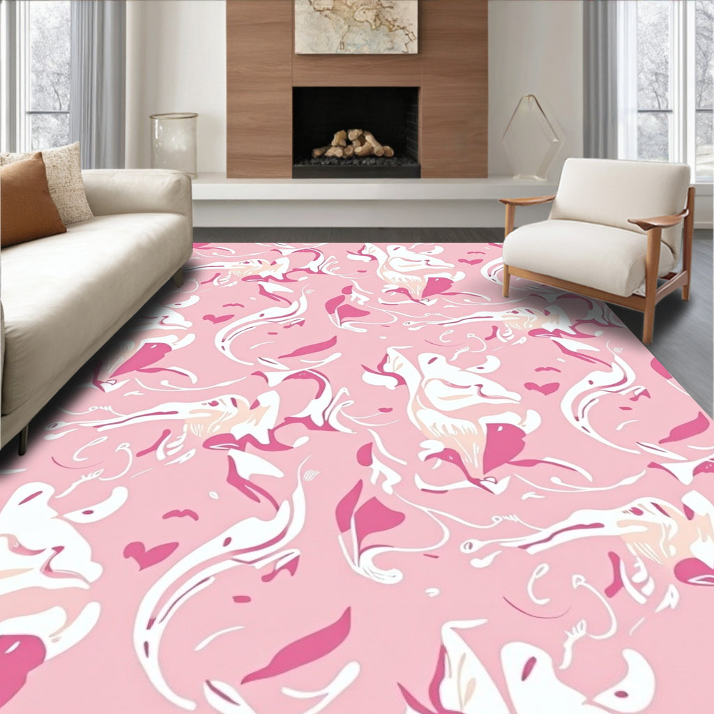 Abstract Pink Swirl floral Design Rug
