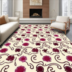 Dark Red Floral Swirl Pattern Rug