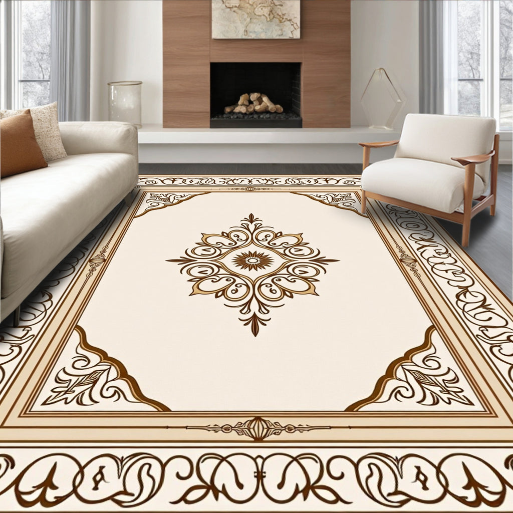 Classic Ornamental Scrollwork Cream Rug
