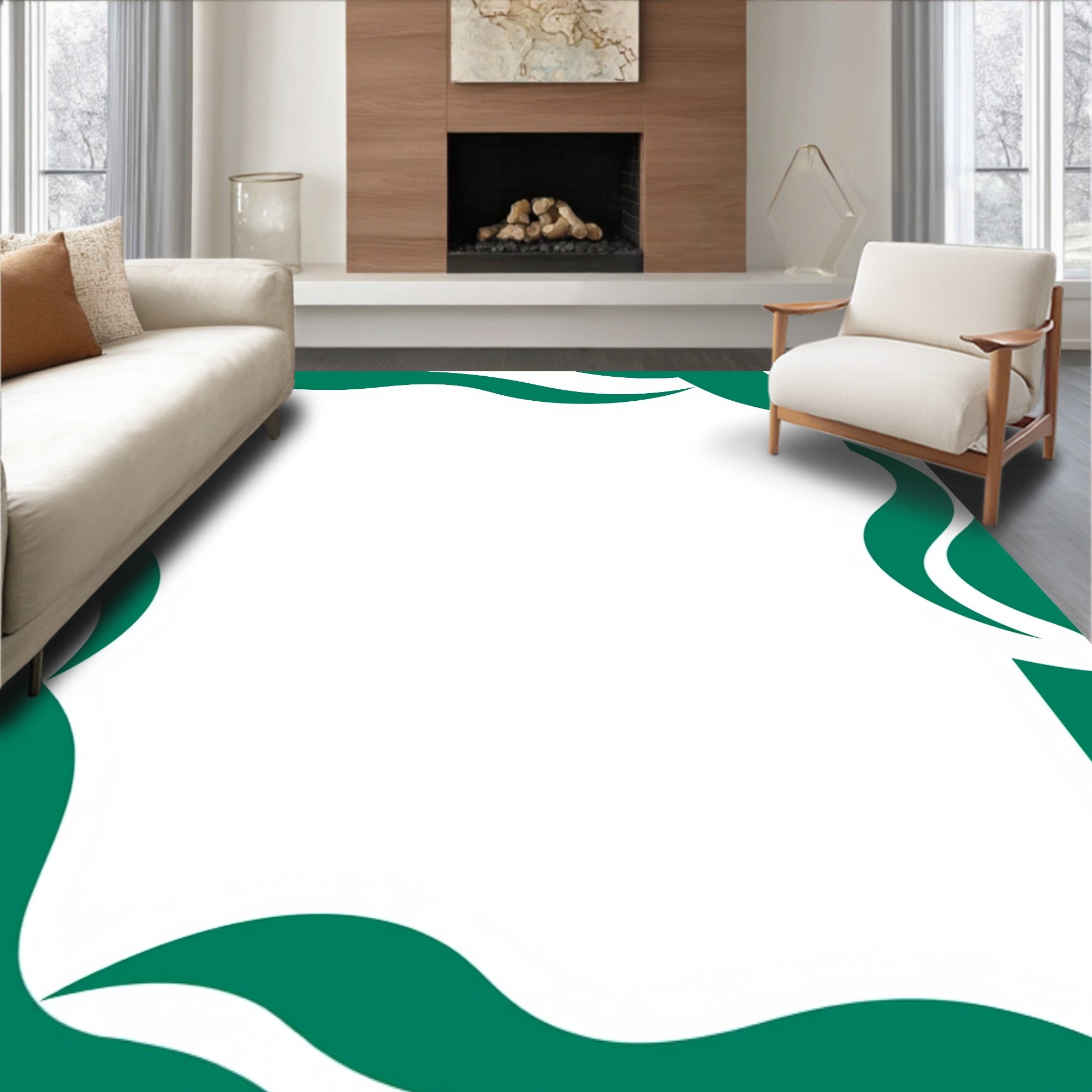 Elegant Teal Organic Waves Rug