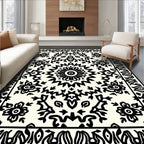 Bold Black Floral Mandala Pattern Rug