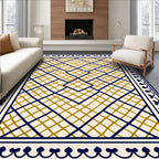 Navy Gold Lattice Overlay Rug