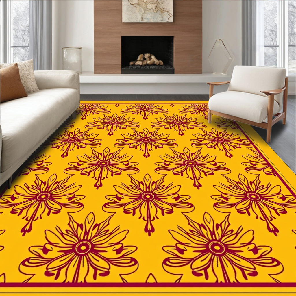 Golden Yellow Floral Motif Rug