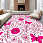 Charming Pink Butterfly Floral Pattern Rug
