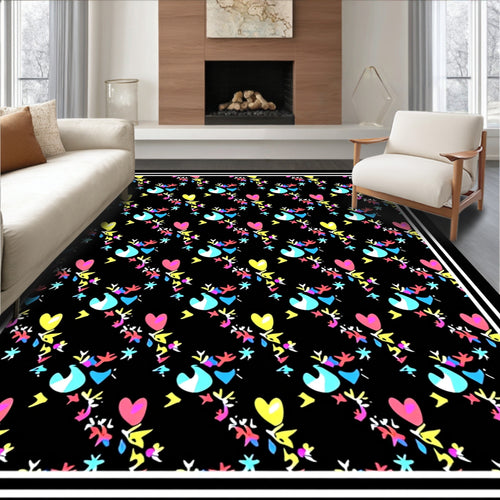 Abstract Heart And Floral Pattern Rug