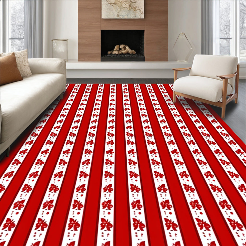 Red White Stripe Butterfly Pattern Rug