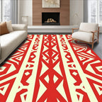 Red And Cream Tribal Stripe Design Rug
