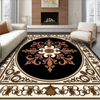 Rich Black Floral Ornament Pattern Rug