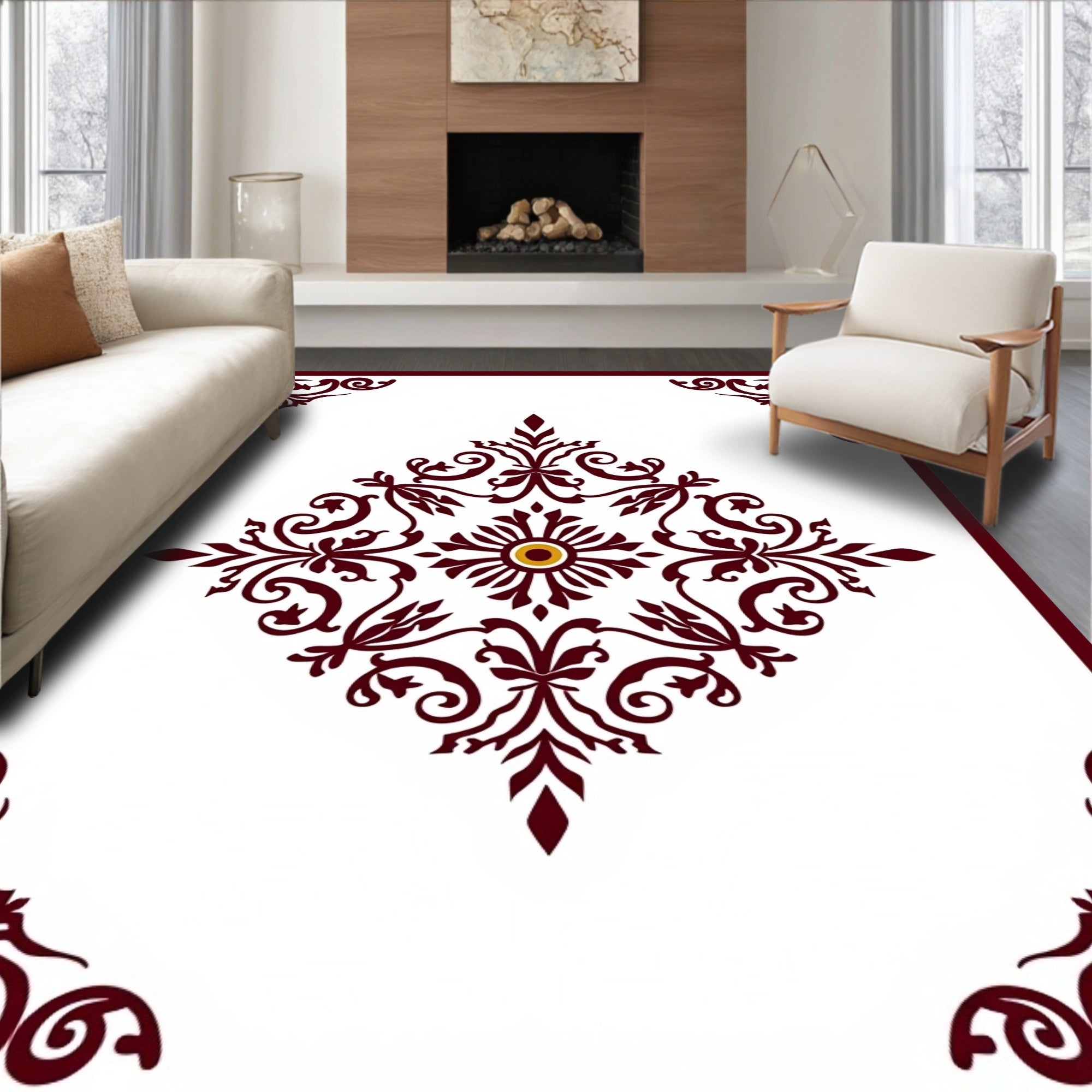 Ornate Floral Scrollwork Design Rug