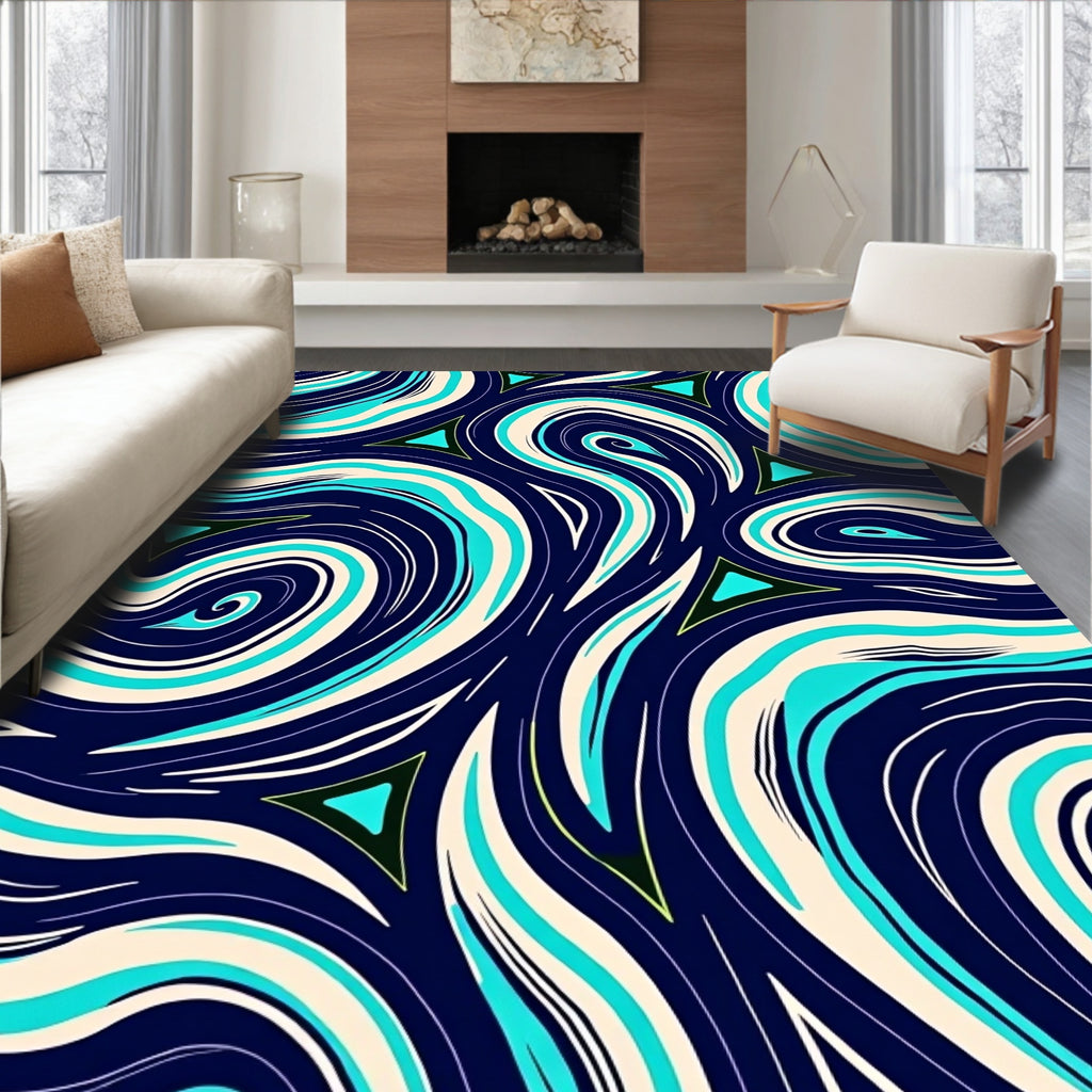 Vivid Swirling Ocean Waves Pattern Rug