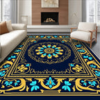Intricate Blue Yellow Floral Mandala Pattern Rug