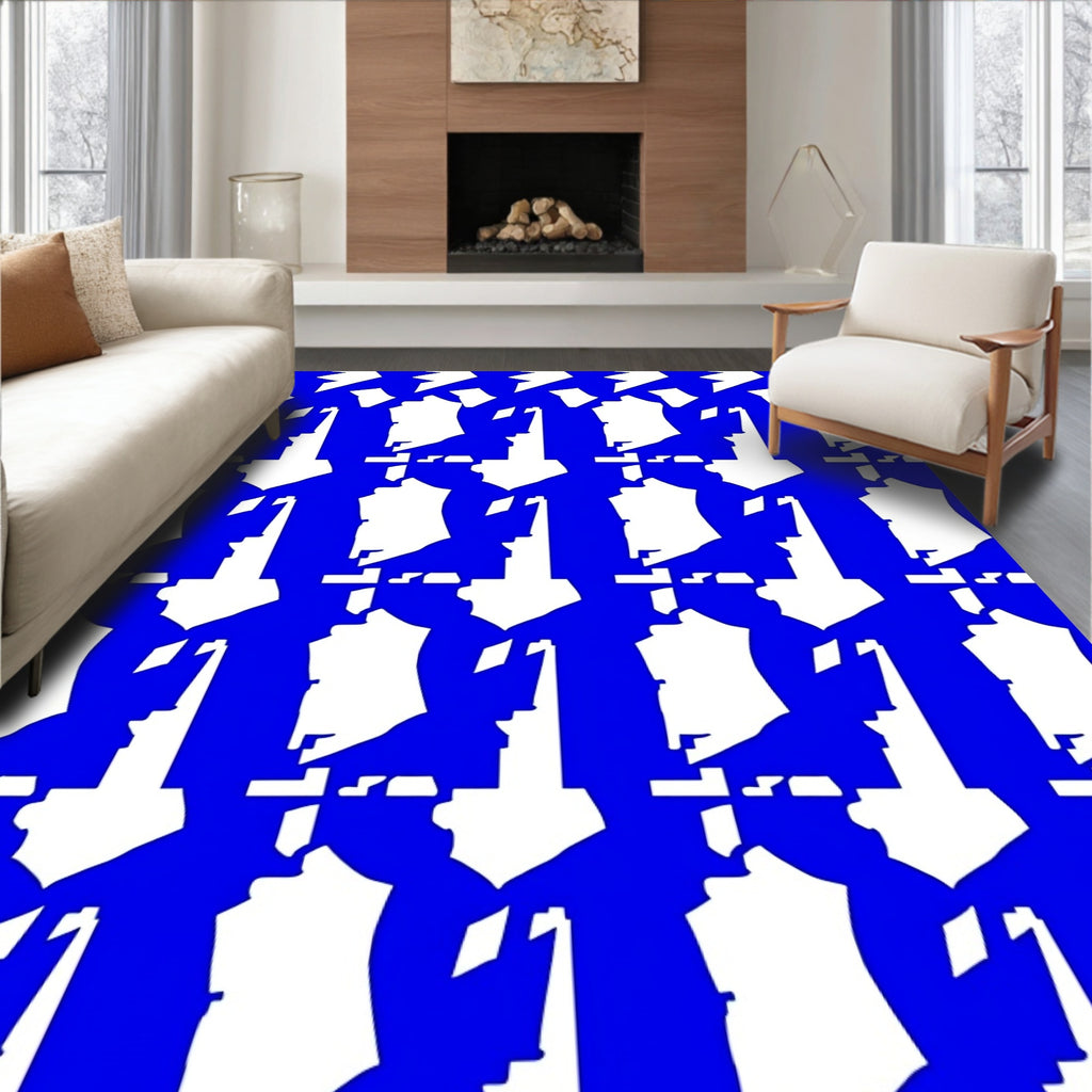 Bold Blue Abstract Geometric Pattern Rug