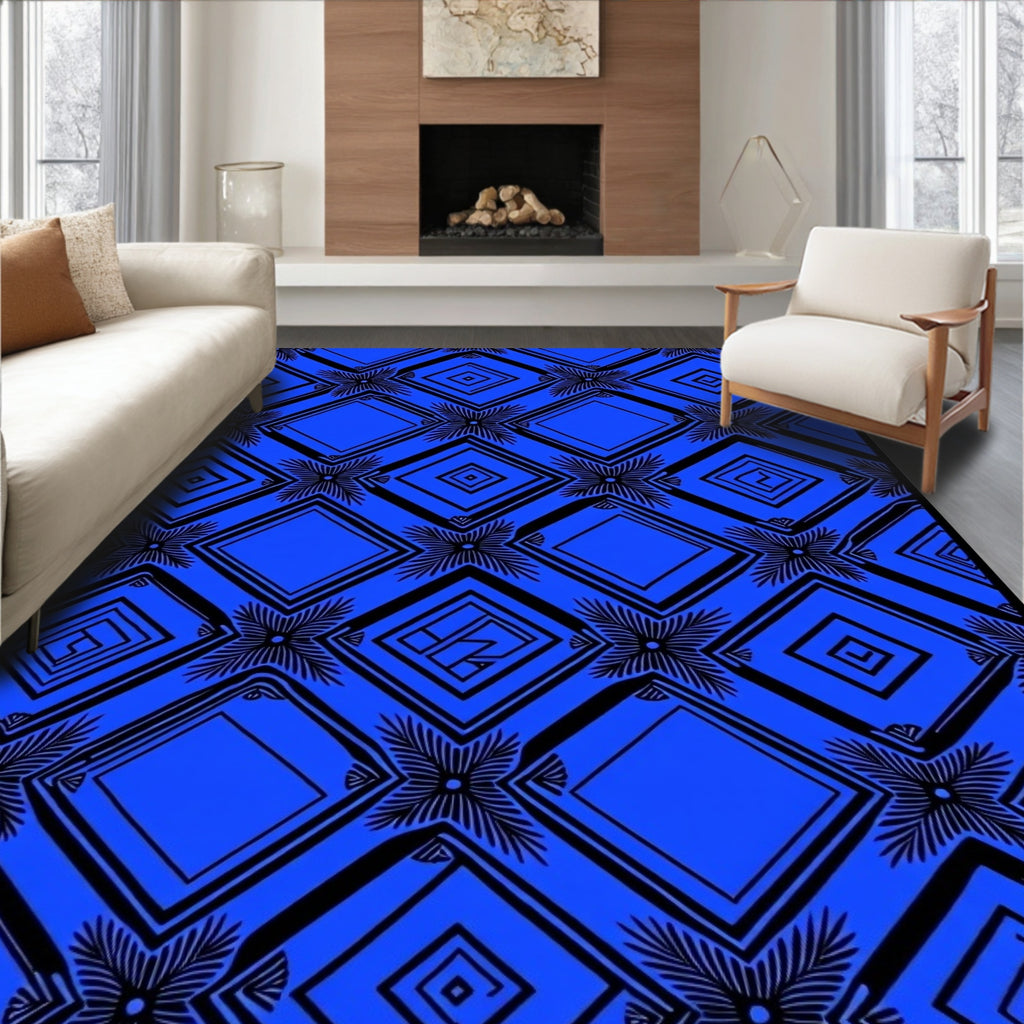 Bold Blue Geometric Diamond Design Rug
