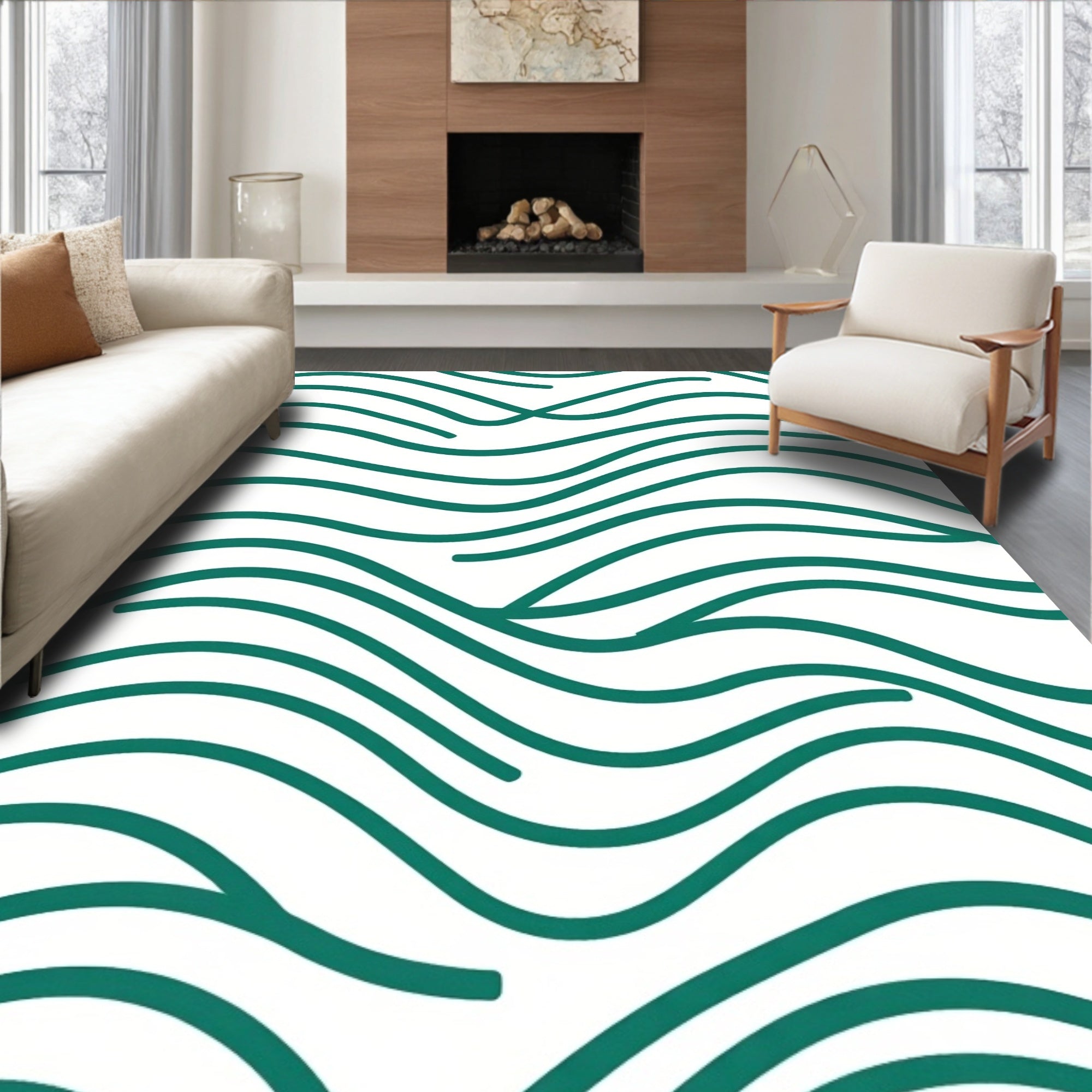 Modern Teal Wavy Lines Rug