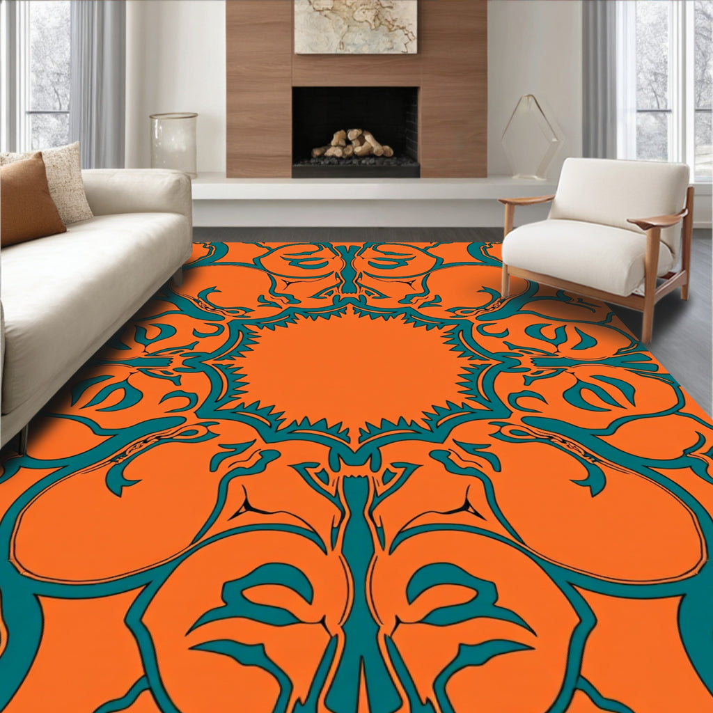 Kaleidoscopic Swirls Orange Teal Rug